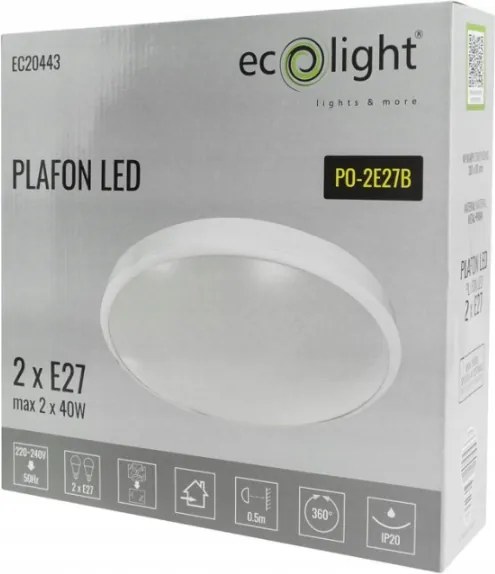 ECOLIGHT Okrúhle LED stropné svietidlo - 2xE27 - biele