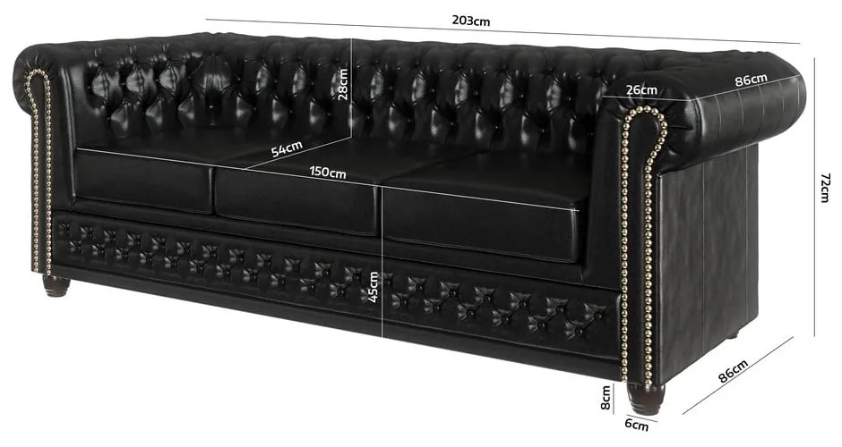 Čierna pohovka z imitácie kože 203 cm York - Ropez