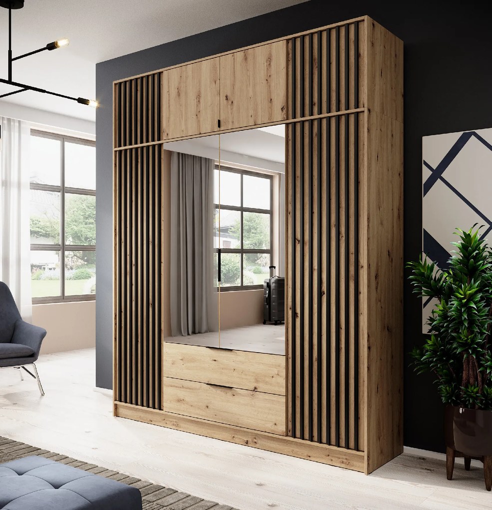 PIA Nadstavec na šatníkovú skriňu Nelly 3D - dub artisan / čierna