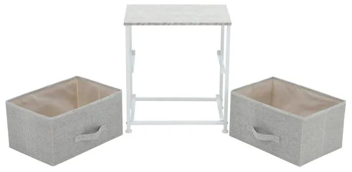 Kondela Komoda/nočný stolík s látkovými šuplíkmi, sivá/biela/svetlosivá, ROSITA TYP 1