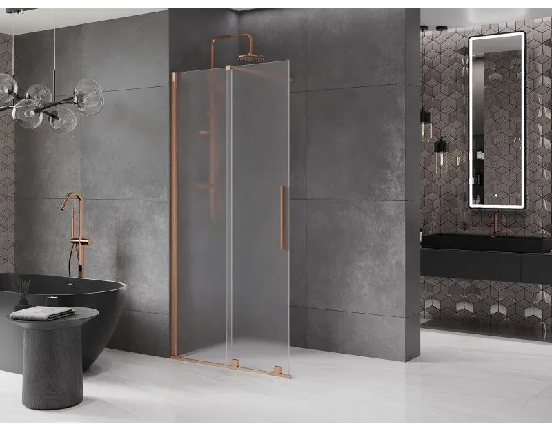Mexen Velar, sprchová zástena s posuvnými dverami Walk-in 110 x 200 cm, 8mm sklo námraza, medená matná, 871-110-000-33-65