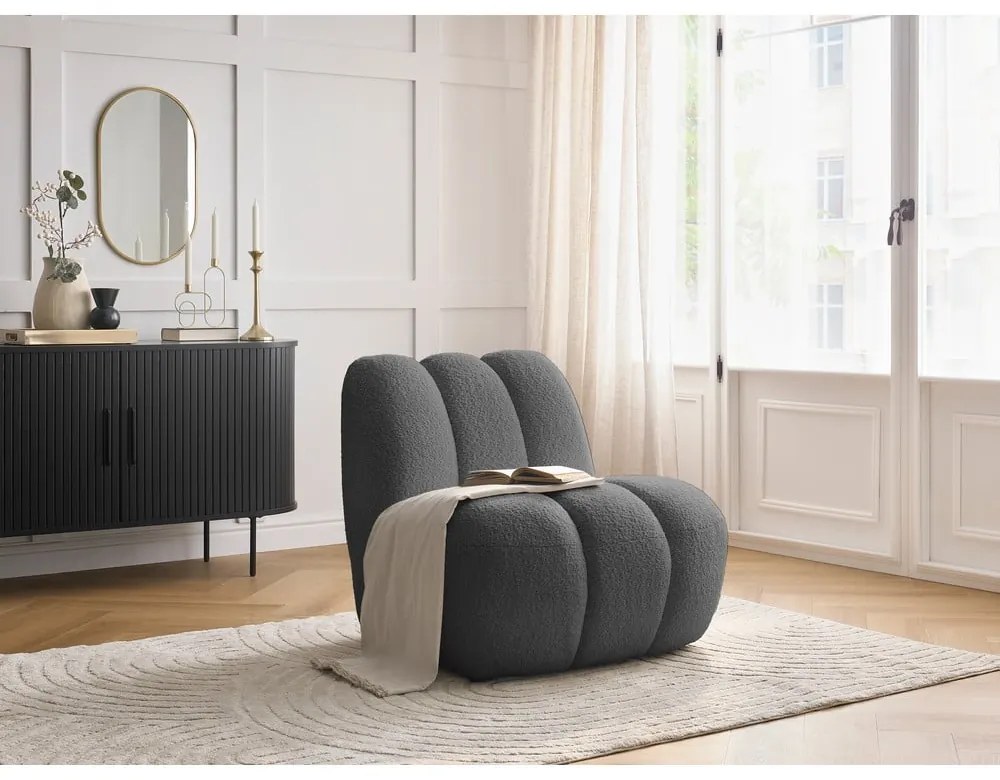 Tmavosivé kreslo z textílie buklé Janissaire – Bobochic Paris