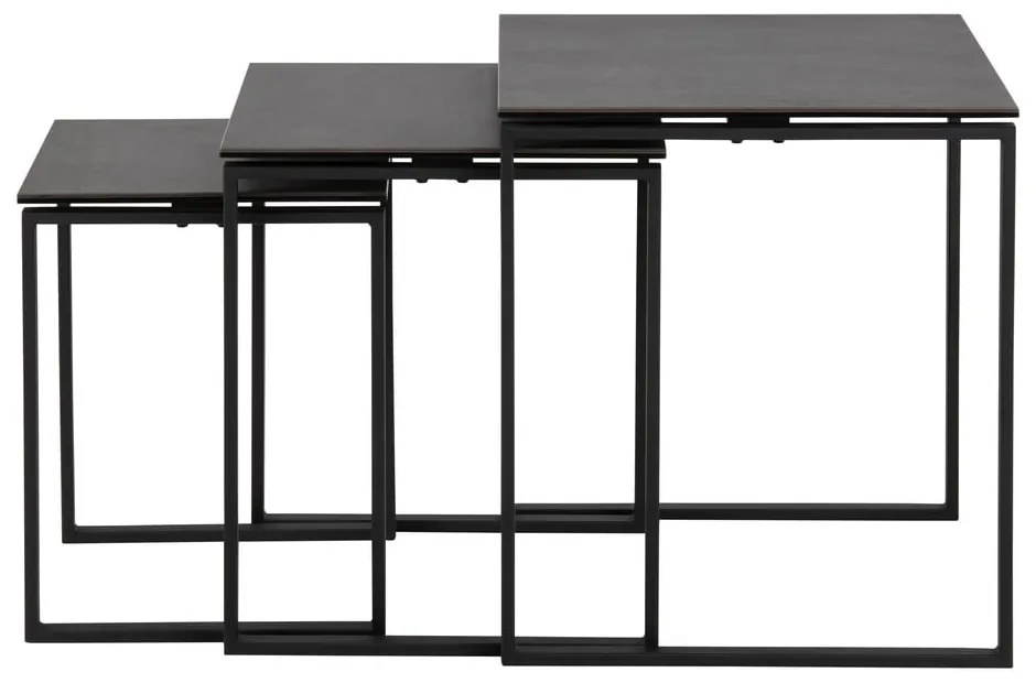Súprava 3 čiernych konferenčných stolíkov so železným nohami Actona Katrine