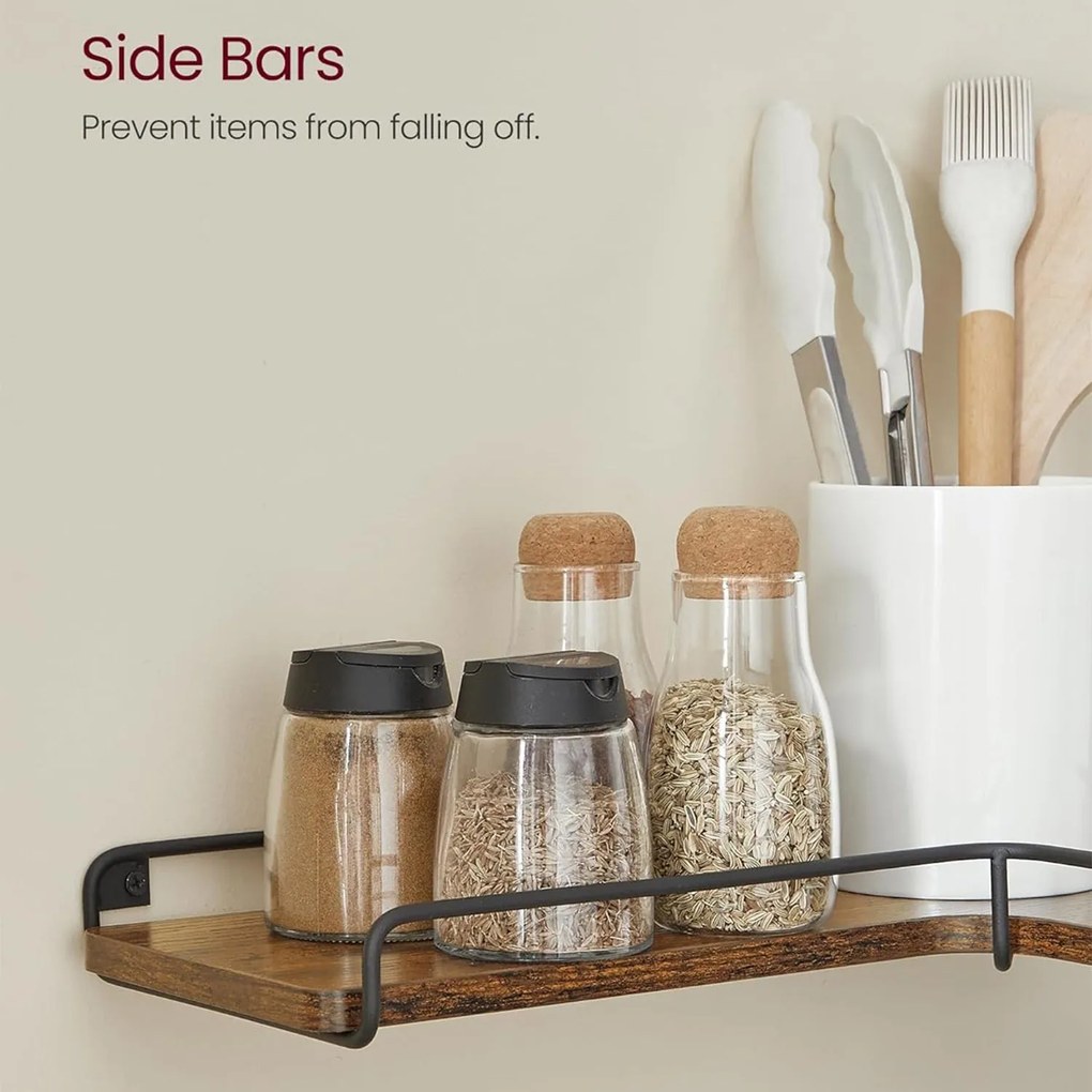 Plávajúce poličky, sada 2 ks, rohové poličky, rustikálna hnedá a čierna farba