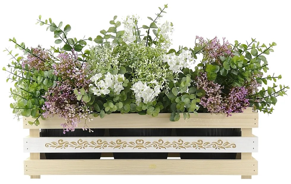 AMADEA Drevený obal na tri kvetináče s motívom čipky, 47x17x15cm, drevený kvetináč