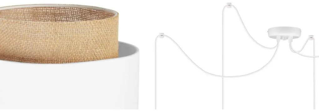 Závesné svietidlo Boho Spider, 4x jutové/biele textilné tienidlo