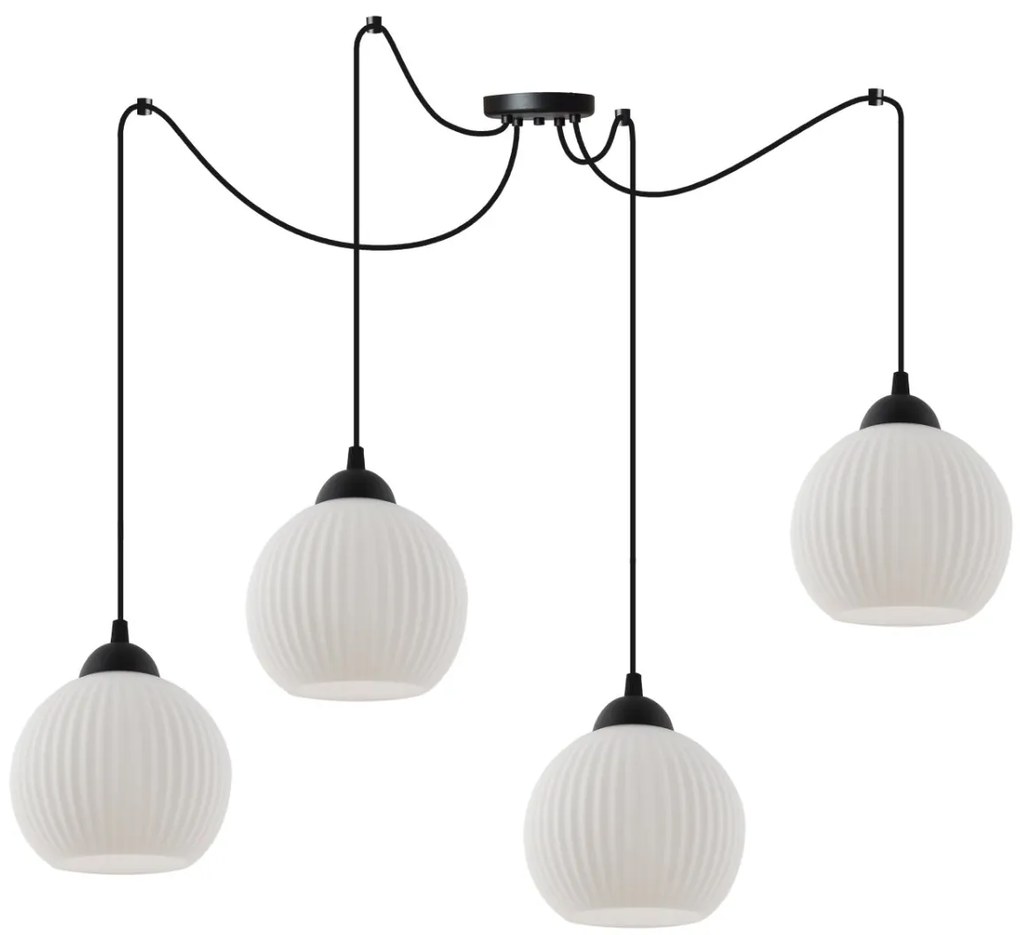 Závesné svietidlo Riffle Round Spider, 4x biele sklenené tienidlo, b