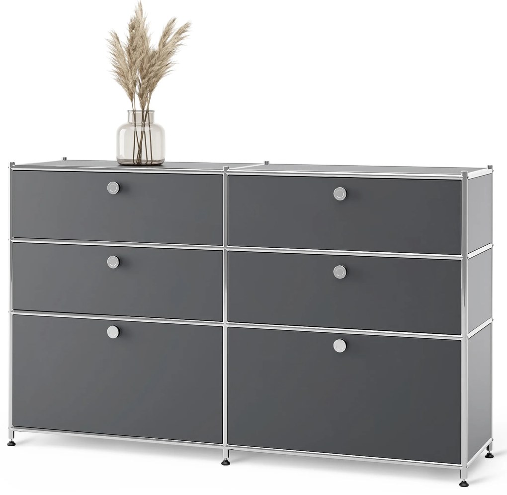 Kovová komoda »CN3« so 6 zásuvkami, sivá