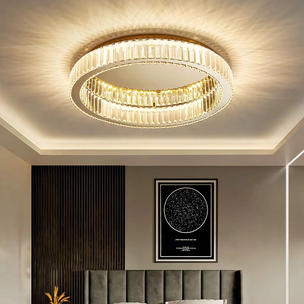 Toolight Toolight, krištáľové stropné svietidlo 50cm, 30W, 4000K, 1401lm, APP1721-C, zlatá lesklá, OSW-09302