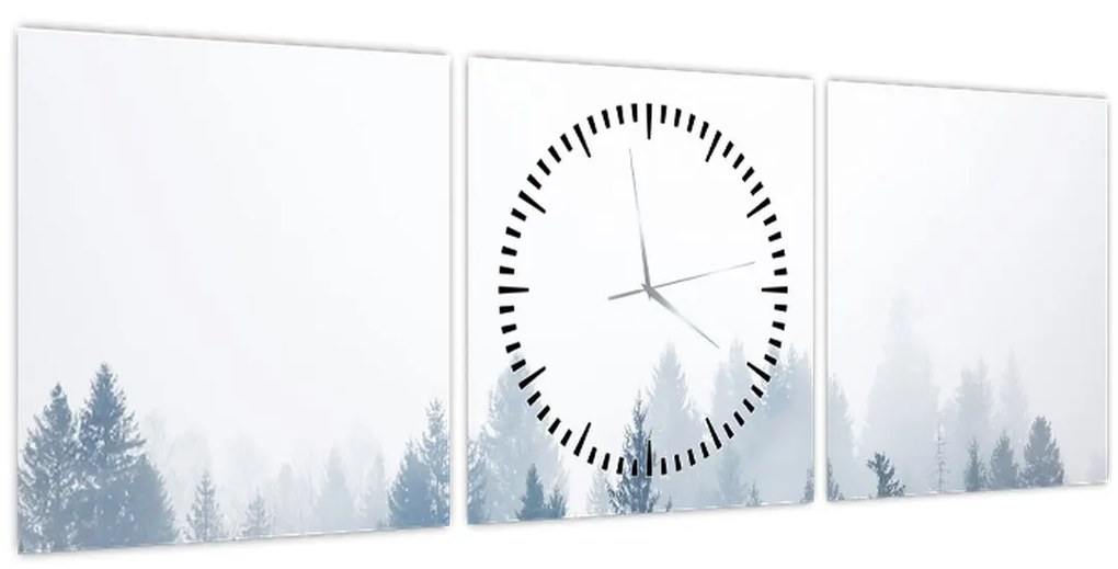 Obraz - Zahmlený les (s hodinami) (90x30 cm)