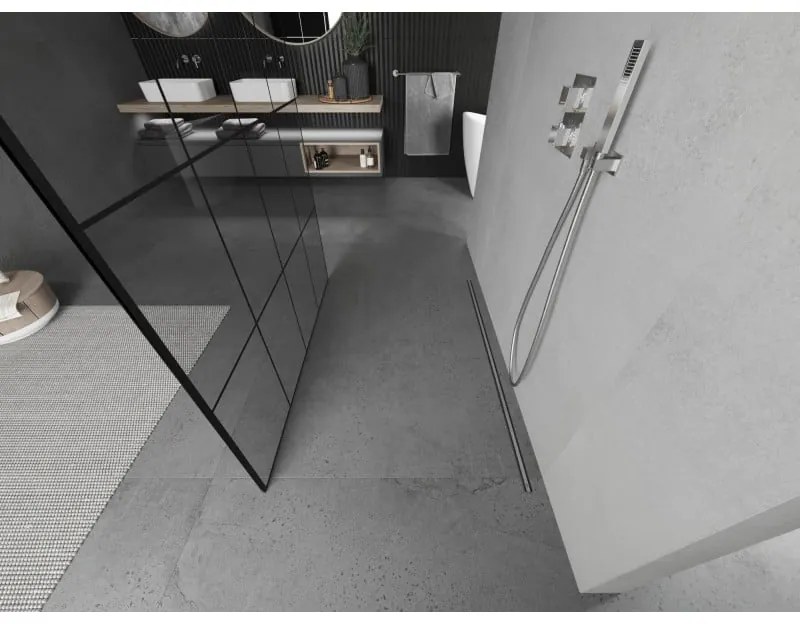 Mexen Kioto, sprchová zástena Walk-In 150 x 200 cm, 8mm sklo čierny vzor, chrómový profil, 800-150-002-01-77