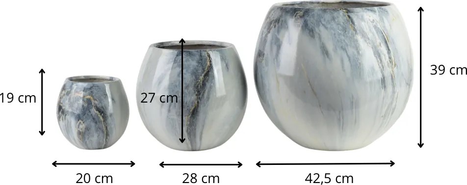 Sada 3 ks keramických květináčů NEVA MARBLE XI modrá/krémová