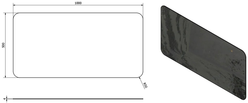 Sapho Sapho, ISHAPE Zrkadlo 1000x500mm, zaoblené rohy, bez uchytenia, AG510