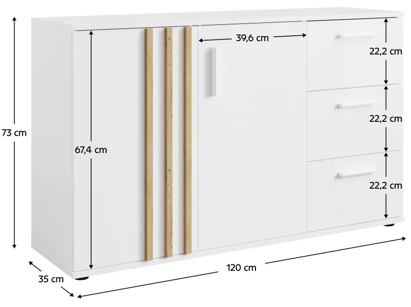 Komoda TOLIS 2D3S, biela