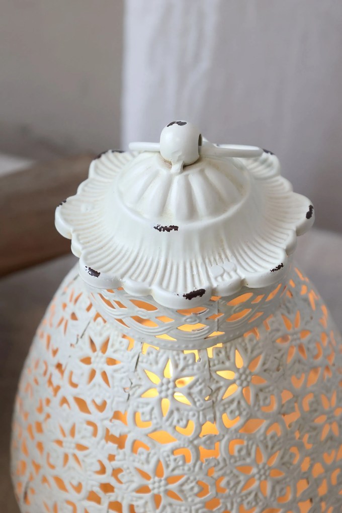 Lampa se vzorem z železa a skla bílá krémová – Ø15*19,5 cm
