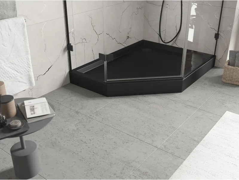 Mexen Flow+ päťuholníková sprchová vanička, pravá 90 x 80 cm, čierna matná, 46P708090RH