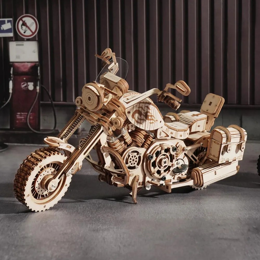 Robotime Drevené 3D mechanické puzzle Motorka Cruiser 420 ks