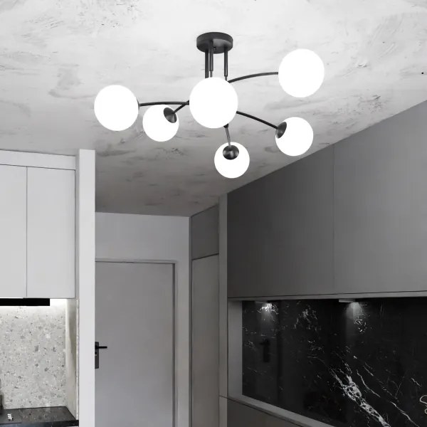 Luster na tyči PREGOS 6xE14/10W/230V čierna/biela