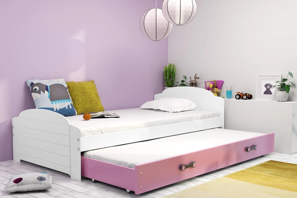 Interbeds Jednolôžková posteľ Lili3 Biela pre teenagerov 200x90 s matracom, rozkladacia - ružová
