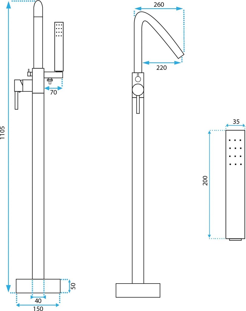 Rea Aras, voľne stojaca vaňová batéria h-1105, chrómová, REA-B2718