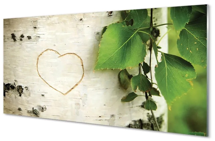 Sklenený obraz Heart brezové lístie 100x50 cm