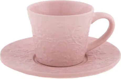 Šálka s tanierikom 180 ml, ružová kvetinová%