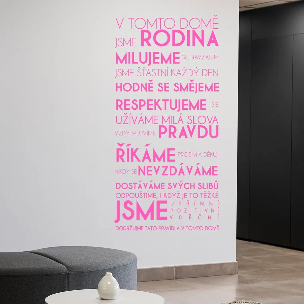 Veselá Stena Samolepka V tomto dome Farba: žltá, Veľkosť: 100 x 207 cm