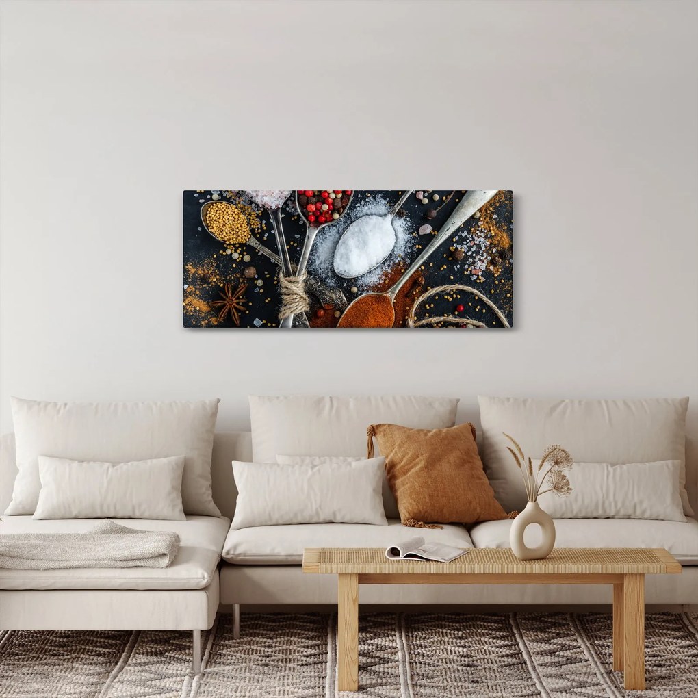 Obraz lyžíc s korením (120x50 cm)