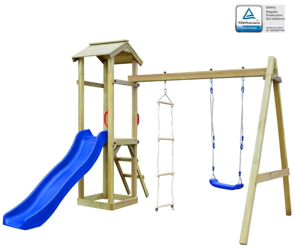 vidaXL Detské ihrisko+šmýkačka, rebríky, hojdačka 242x237x218cm, drevo