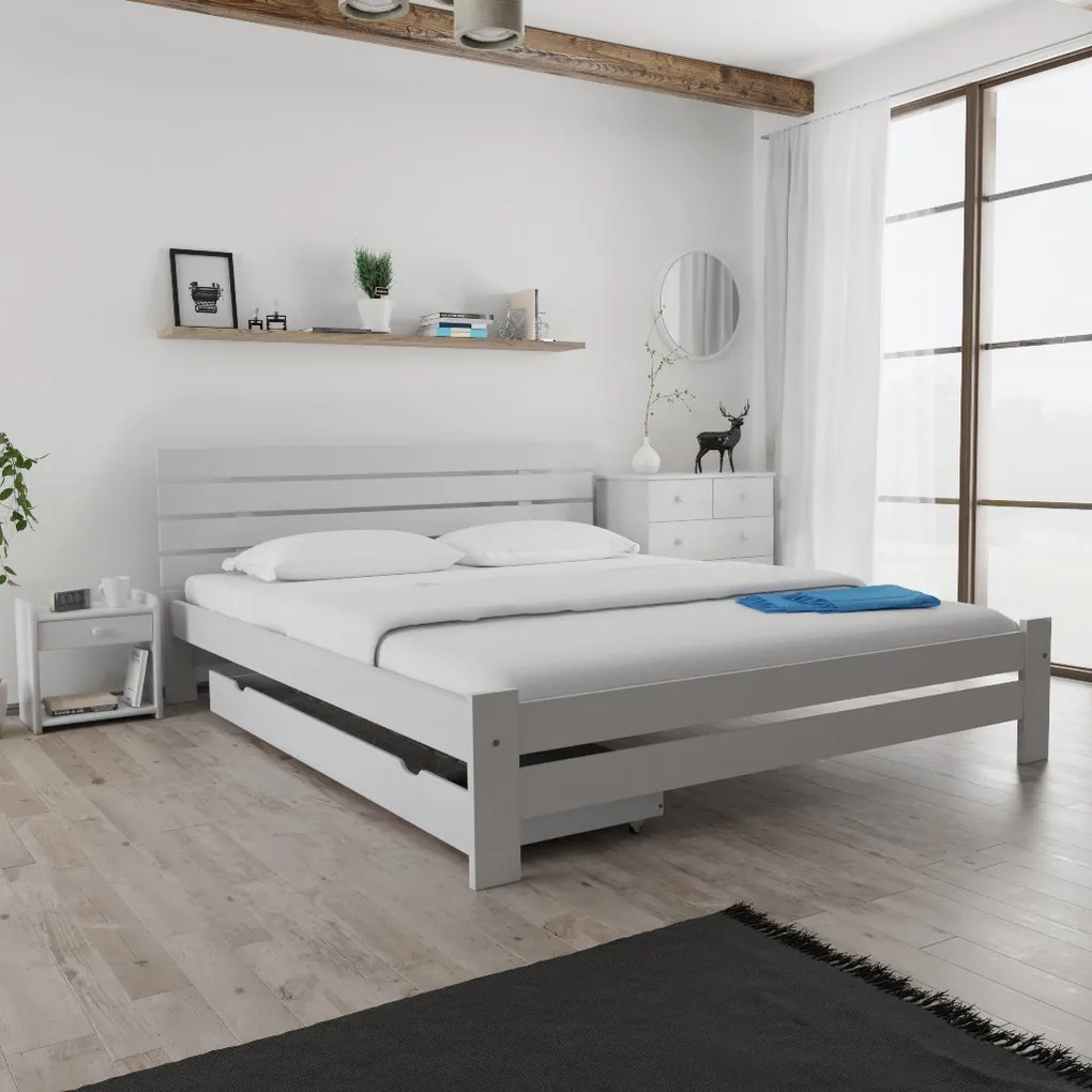 Posteľ PARIS zvýšená 180x200 cm, biela Rošt: S latkovým roštom, Matrac: Matrac COCO MAXI 20 cm