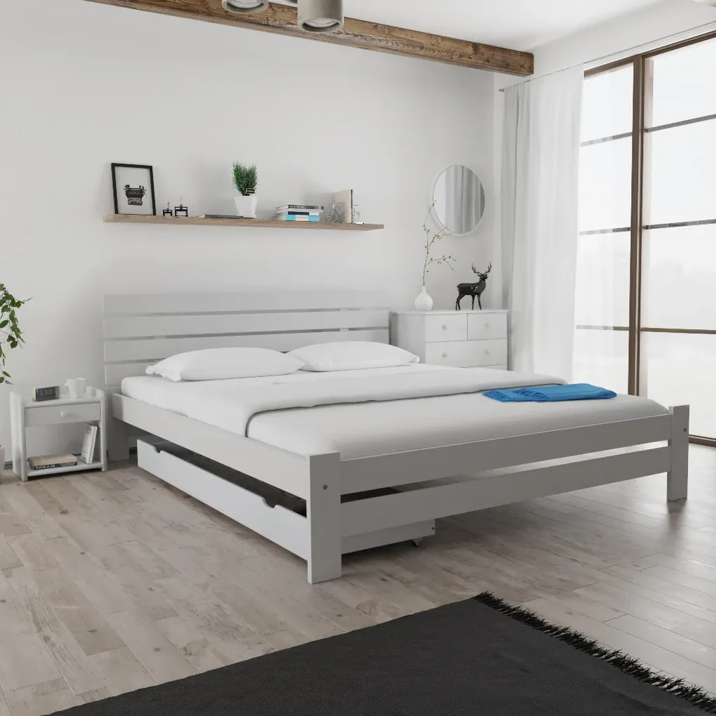 Posteľ PARIS zvýšená 180x200 cm, biela Rošt: S latkovým roštom, Matrac: Matrac DELUXE 10 cm
