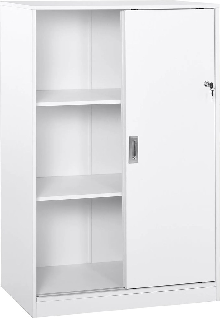 HOMCOM Praktický kancelársky kabinet s 2 posuvnými dverami, zámkami a 3 policami 80x40x120 cm Biela | Aosom