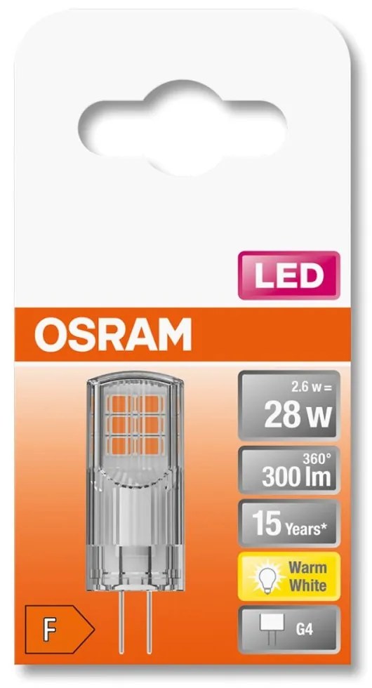 LED žiarovka G4 s päticou 2,6W = 30W 300lm 2700K Warm 320° OSRAM Star