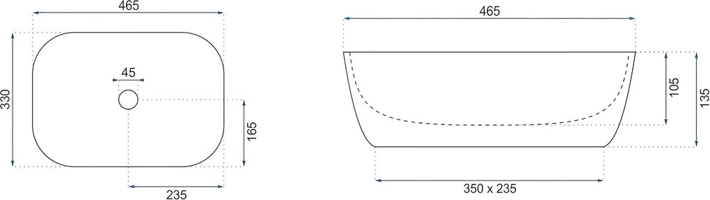 Rea Belinda Sandy, umývadlo na dosku 465x300x135 mm, imitácia kameňa-béžová, REA-U4000
