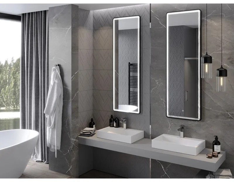 Mexen Coro, LED kúpeľňové zrkadlo s podsvietením a čiernym rámom 50x150 cm, 6000K, ochrana proti zahmlievaniu, 9817-050-150-611-70