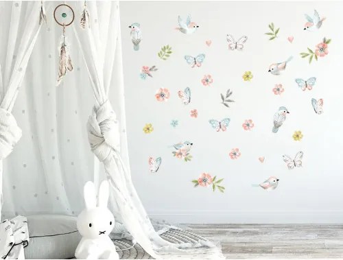 PASTELOWE LOVE Dekorácia na stenu ANIMALS Birds - Vtáčiky s motýlikmi - hnedá PAS-anibibr