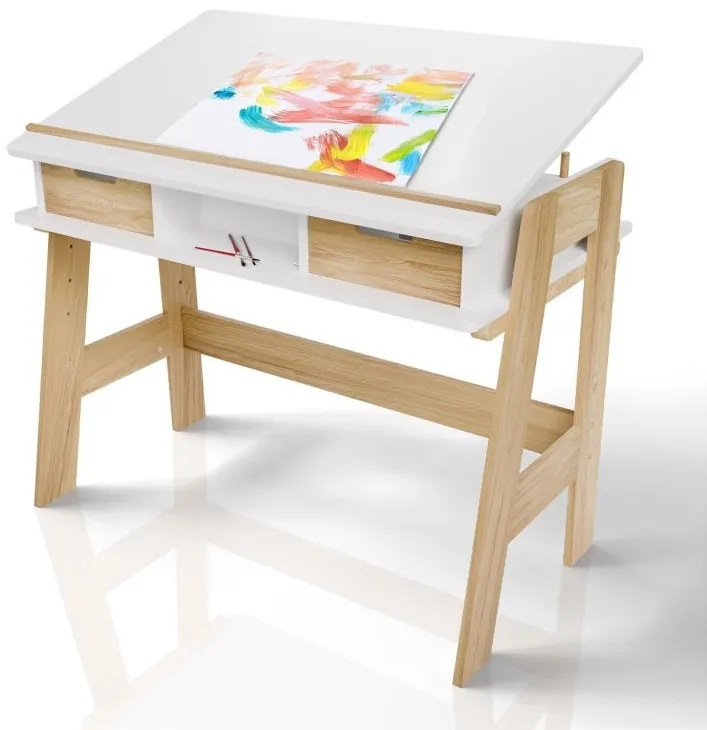 Detský rastúci stôl s úložným priestorom, biely