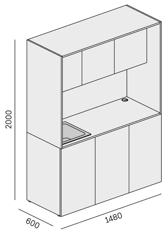 PLAN Kuchynka NIKA s drezom a batériou 1481 x 600 x 2000 mm, sivá, ľavé