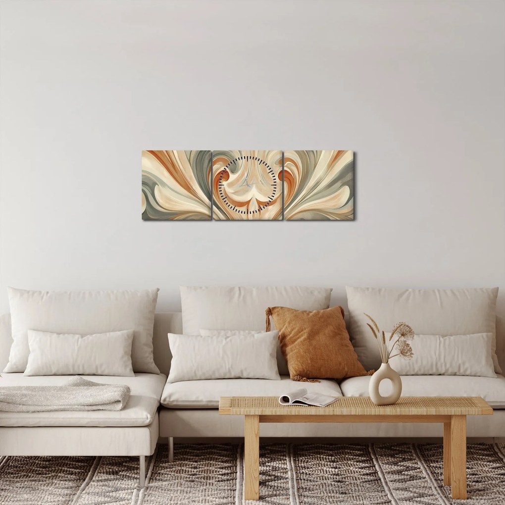 Obraz - Vír v zemitých farbách (s hodinami) (90x30 cm)