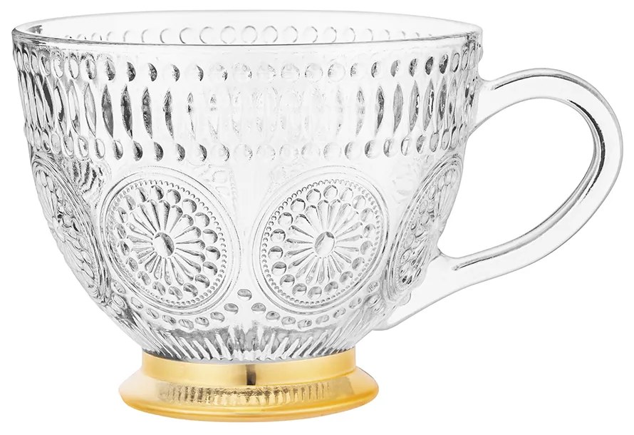 Sklenený hrnček Daisy 430 ml so zlatým podstavcom