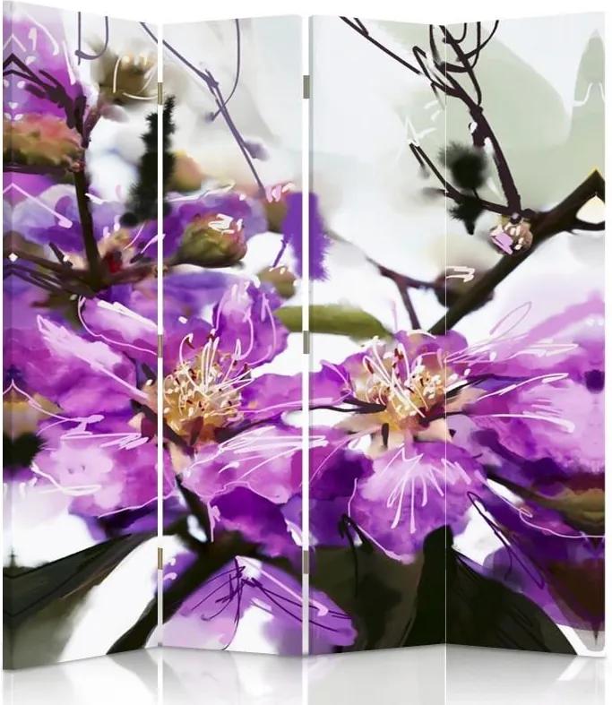 CARO Paraván - Purple Flower 2 | štvordielny | obojstranný 145x150 cm