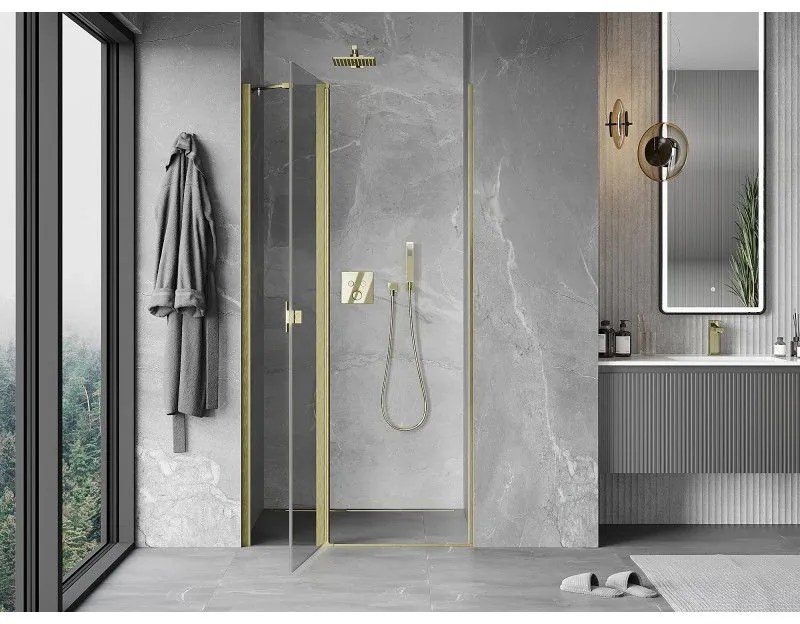 Mexen MIST, 1-krídlové sprchové dvere (1d+1s) 90x200 cm, 6mm číre sklo, zlatý matný profil, 8A4-090-000-55-00