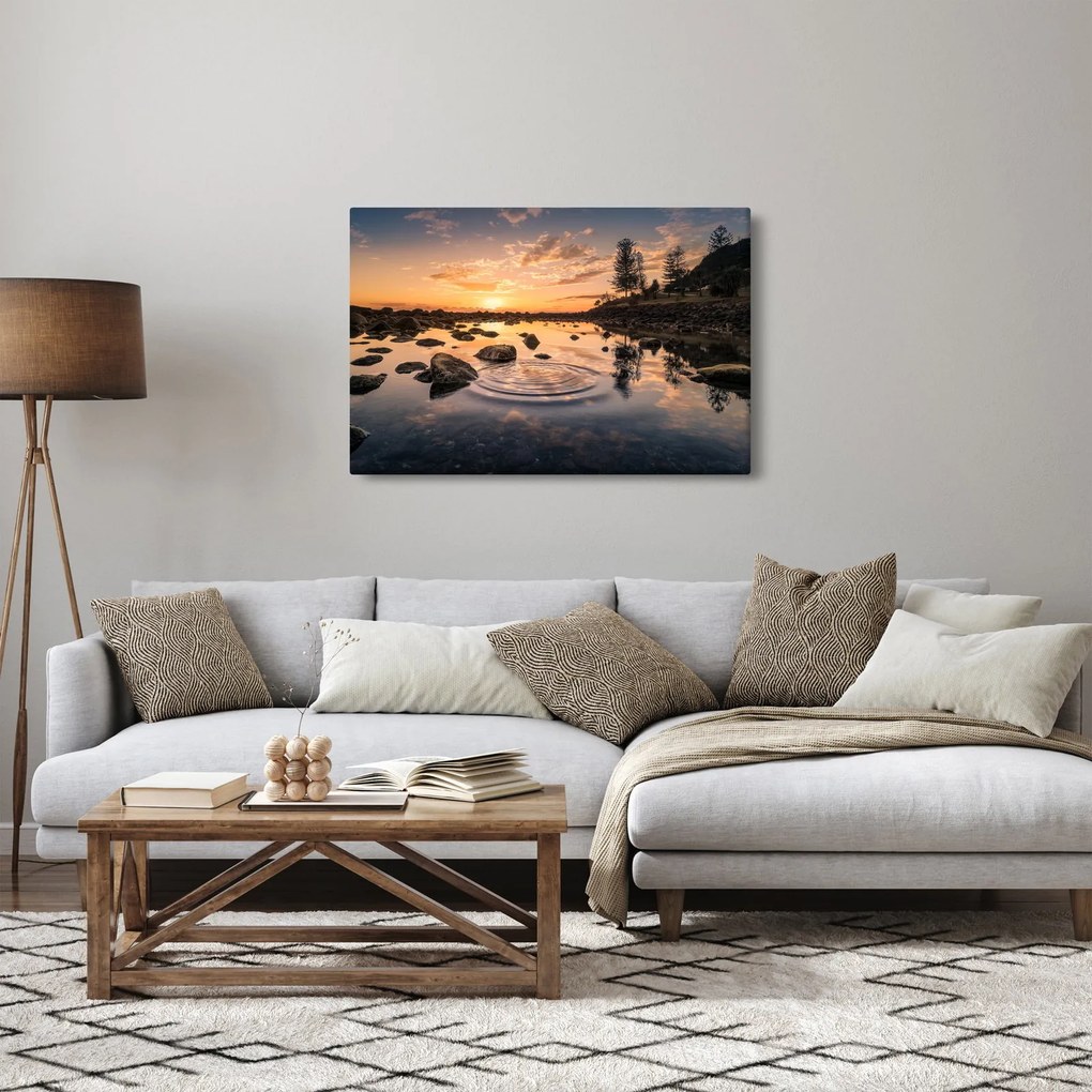 Obraz - Západ slnka pri jazere (90x60 cm)