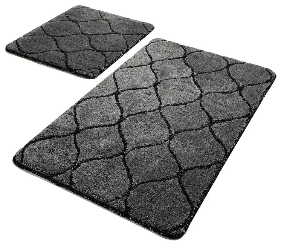 Súprava 2 tmavosivých obdĺžnikových kúpeľňových predložiek Foutastic Wave