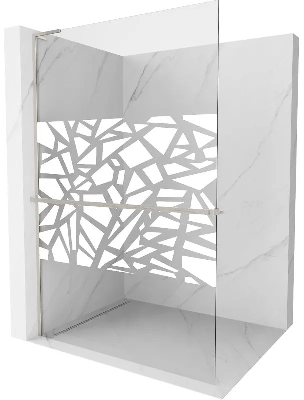 Mexen Kioto+ L, sprchová zástena Walk-In s poličkou a vešiakom 90 x 200 cm, 8mm číre sklo biely vzor, brúsená oceľ profil, 800-090-123-97-85