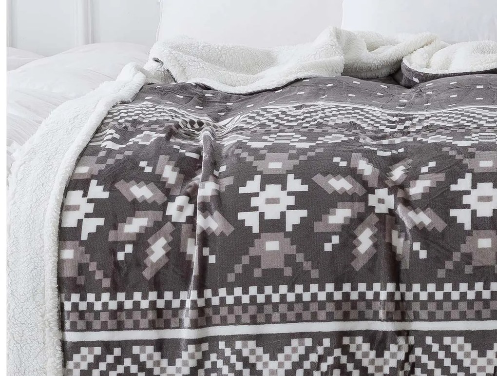 XPOSE® Mikroplyšová deka TORM s baránkom - sivá 140x200 cm