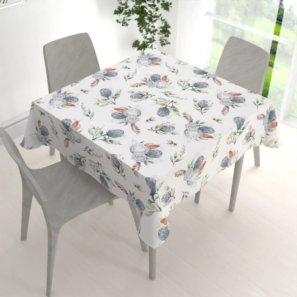 Biante Bavlnený štvorcový obrus Sandra SA-707 Modré kvety Protea na bielom 50x50 cm