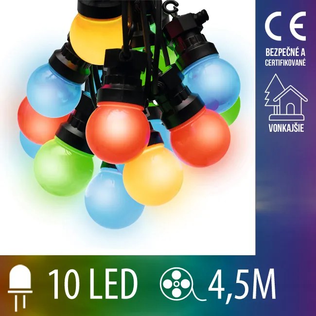 Led svetelná reťaz vonkajšia - tvar gule - 10led - 4,5m multicolour