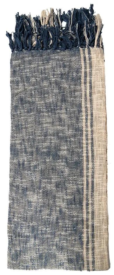 Modro - béžový bavlnený pléd so strapcami Vinoé - 125*150 cm