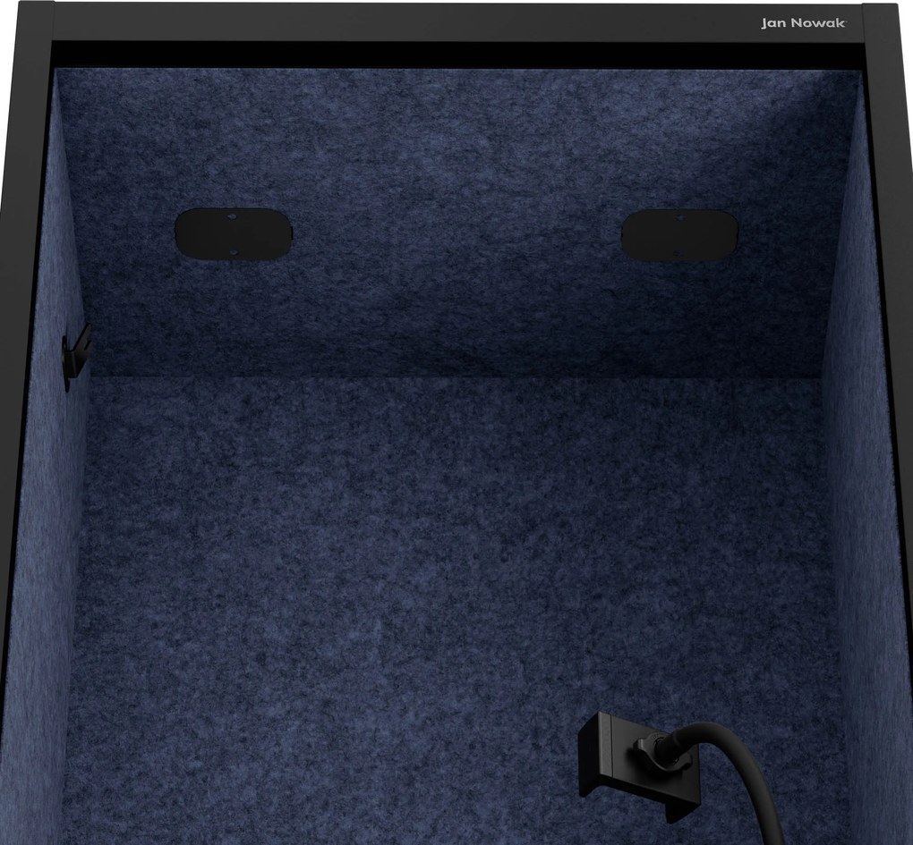 Akustická kabína SALLY MentalBox 600 mm – čierny korpus, tmavomodré sedadlo